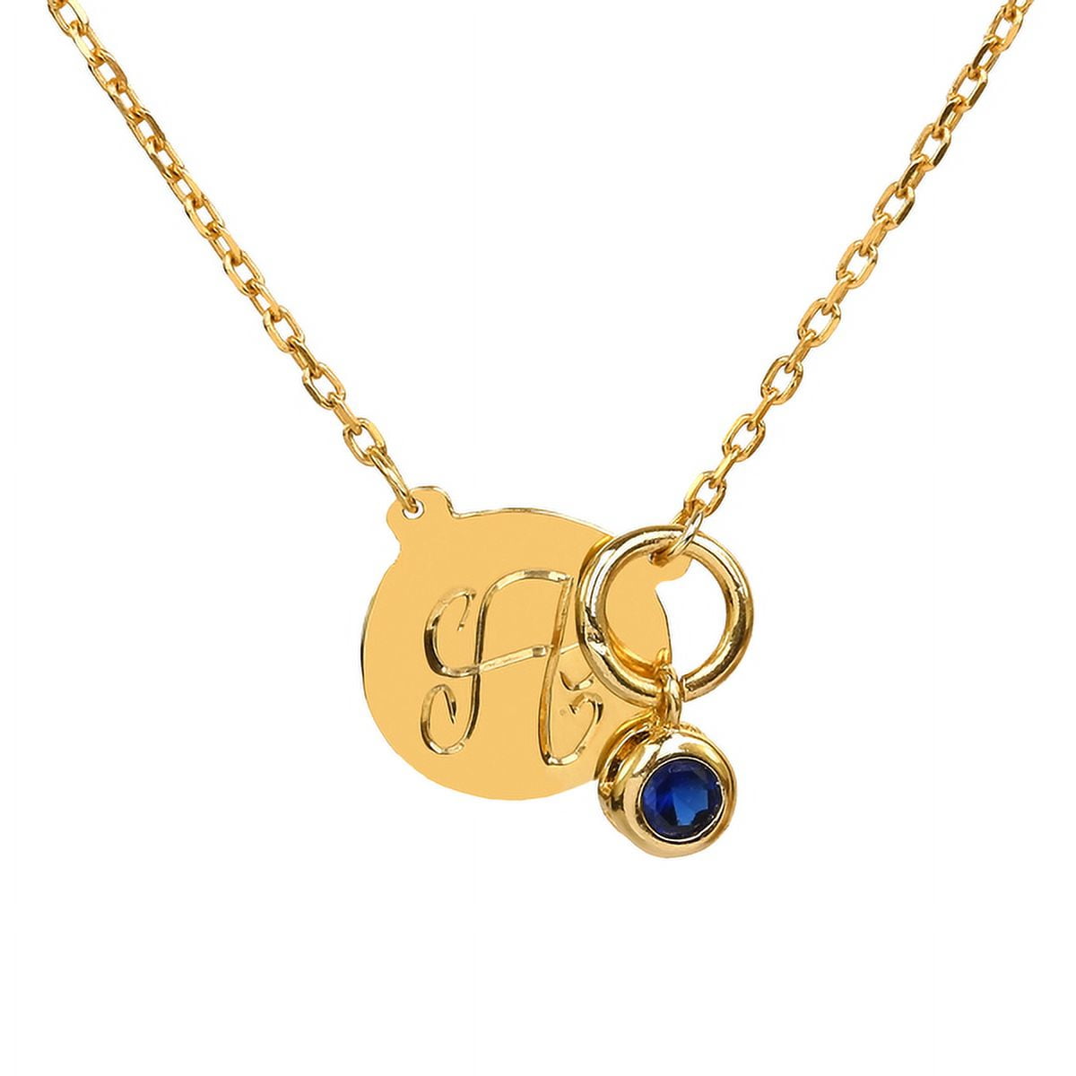 Personalized Hand Engraved Single Capital Initial with Bezel Set Drop Birthstone