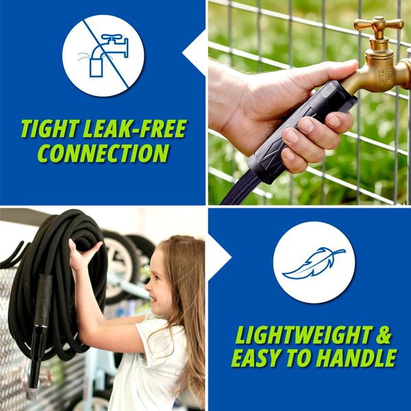 HydroSteel Garden Hose 75' ft Water Hose For Outside Heavy Duty Metal Hose Stainless Steel with Nozzle Flexible Kink-Free