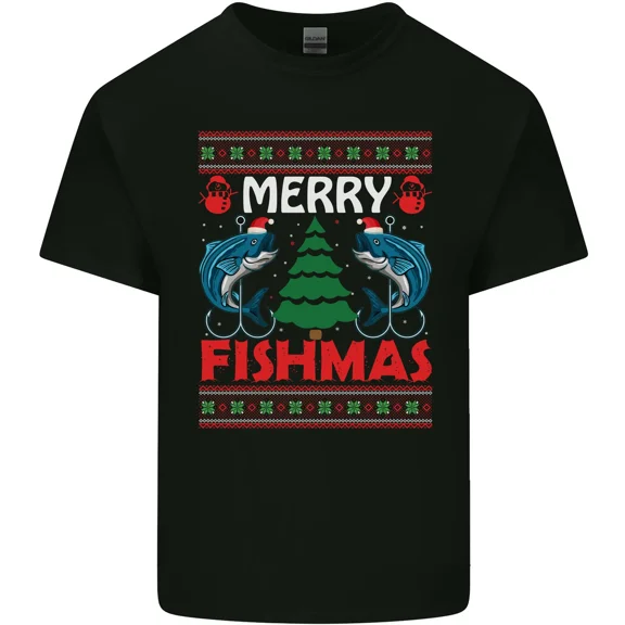 Merry Fishmas Funny Christmas Fishing Graphic Unisex T-Shirt up to 5XL