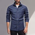 thumbnail image 2 of Men’s Long Sleeve Lapel Solid Color Denim Shirt Jacket Casual Spring Autumn Top, 2 of 7