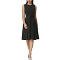thumbnail image 3 of INSPIRE CHIC Women's Sleeveless Dress Zip Up Belted Fit & Flare Wear-to-Work Midi Dresses M Black, 3 of 7