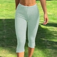 thumbnail image 5 of CHEEREAM Womens Capri Leggings Plaid Print Elastic Waisted Cropped Pants Skinny Split Hem Bottom, 5 of 7