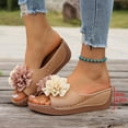 thumbnail image 4 of Xdegoge Sandals for Women Summer Wedge Slides Open Toe Flower Decor Contrast Stitching Platform Mules Casual Beach Walking Shoes Lightweight Non Slip Sole Ladies Footwear, 4 of 9