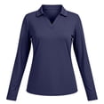 thumbnail image 5 of Tqcoqu Women's Solid Collared V Neck Long Sleeve Polos Shirts,Soft Casual Work Office Basic Pullover Tops,Navy Women's S-XXL, 5 of 7