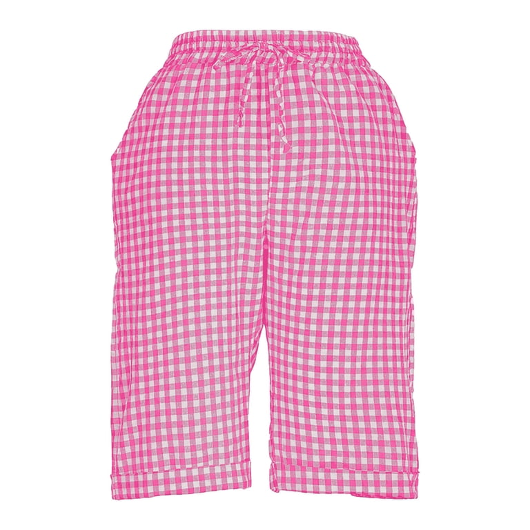 aohooy Womens Plaid Pajama Shorts Plus Size Linen Casual Beach