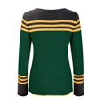 thumbnail image 4 of Green Womens Sweatshirt Women's Casual Hook Temperament Top Europe and The United States Long Sleeve Knitted Striped Matching Color Crew Neck Sweater Pullover Top Fall Clothes for Women, 4 of 4