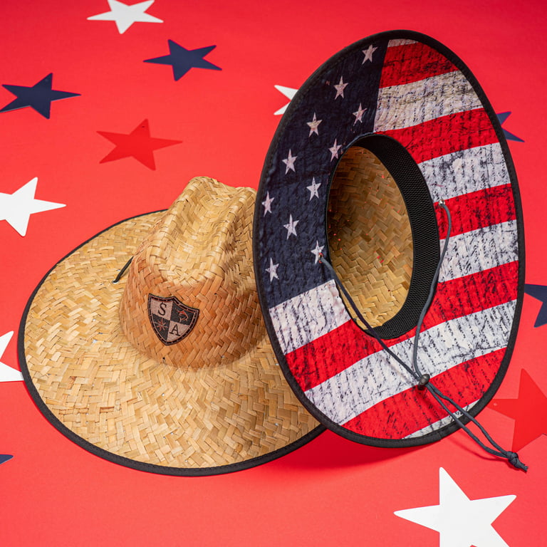 SA Company Straw Hat - American Flag Under Brim Straw Hat for Men and Women  - UPF 50+ Sun Hat and American Flag Neck Gaiter