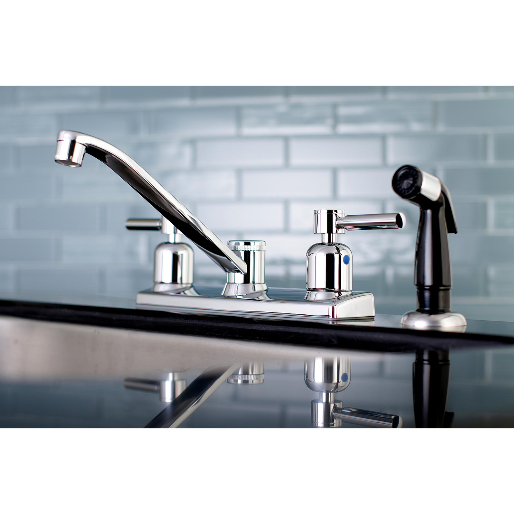 Kingston FB122DL Concord Two-Handle 4-Hole 8" Centerset Kitchen Faucet with Side Sprayer in Polished Chrome