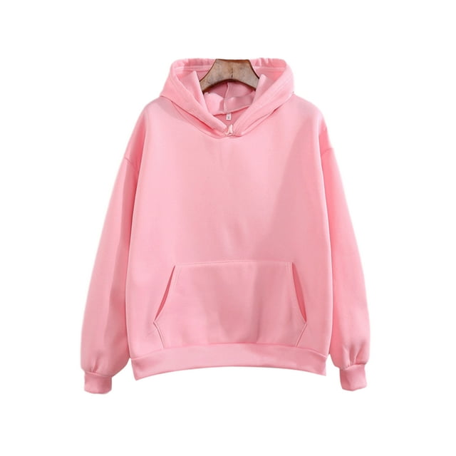 MAWCLOS Chandails à Capuche en Molleton pour Femmes Chandail Uni à Manches Longues Hauts à Capuche Coupe Ample Chandail d'Hiver à Col Rose m