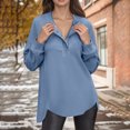 thumbnail image 3 of Women's Fashion Women's Lightweight Long Sleeve Pullover With Pockets Preppy Graphic Hoodie, Solid Color Fall Winter Sweatshirt with Button Details for Stylish Outfits,Blue,S, 3 of 7