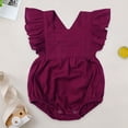 thumbnail image 2 of mgoYE Baby Girls Playsuits Ruffled Bodysuit 3 6 12 18 Month Fly Sleeve Romper Newborn Cotton Linen Jumpsuit Infant Summer Clothes(Purple,3-6 Months), 2 of 7