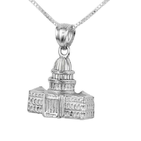 925 Sterling Silver Necklace w/ US Capitol Building 3D Pendant Charm
