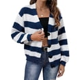 thumbnail image 2 of Women'S Winter Striped Cardigan Sweaters Long Sleeve Button Down Open Front Chunky Knit Oversized Sweater Coat Blue S, 2 of 10