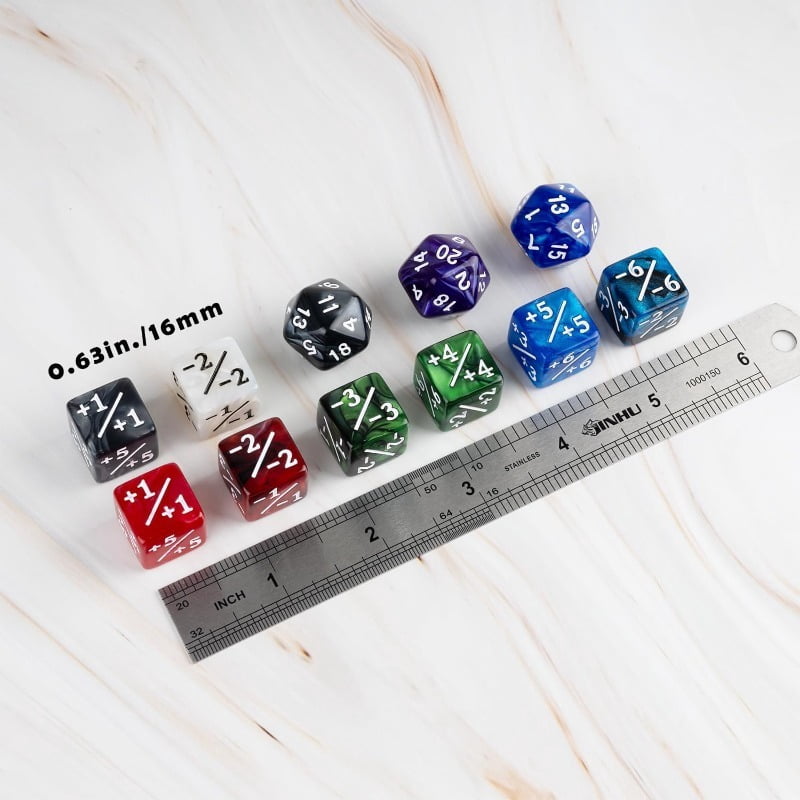48pcs MTG Counter Dice Set 12mm/0.47inch 6-Sided +1/-1 Tokens Dice with Drawstring Bag for Magic: The Gathering, TCG, and Card Games Accessories, Magic Gathering Dice