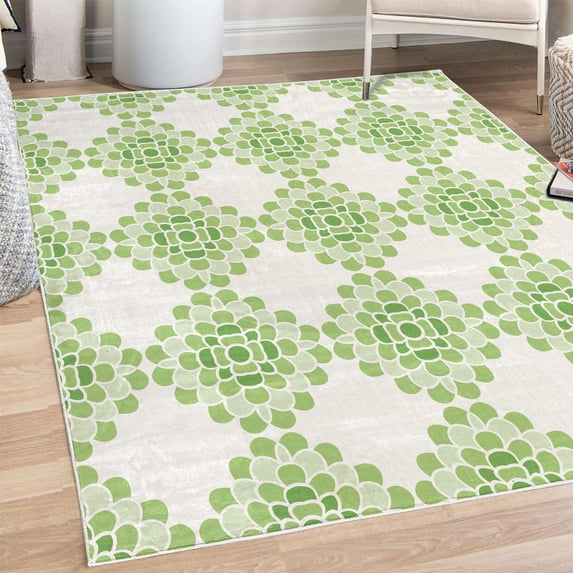 Floral Decorative Rug, Abstract Horizontal Lines Geometric Bold Thin Stripes Ocean Themed Illustration, Quality Carpet for Bedroom Dorm and Living Room, 6 Sizes, Pale Green, by Ambesonne