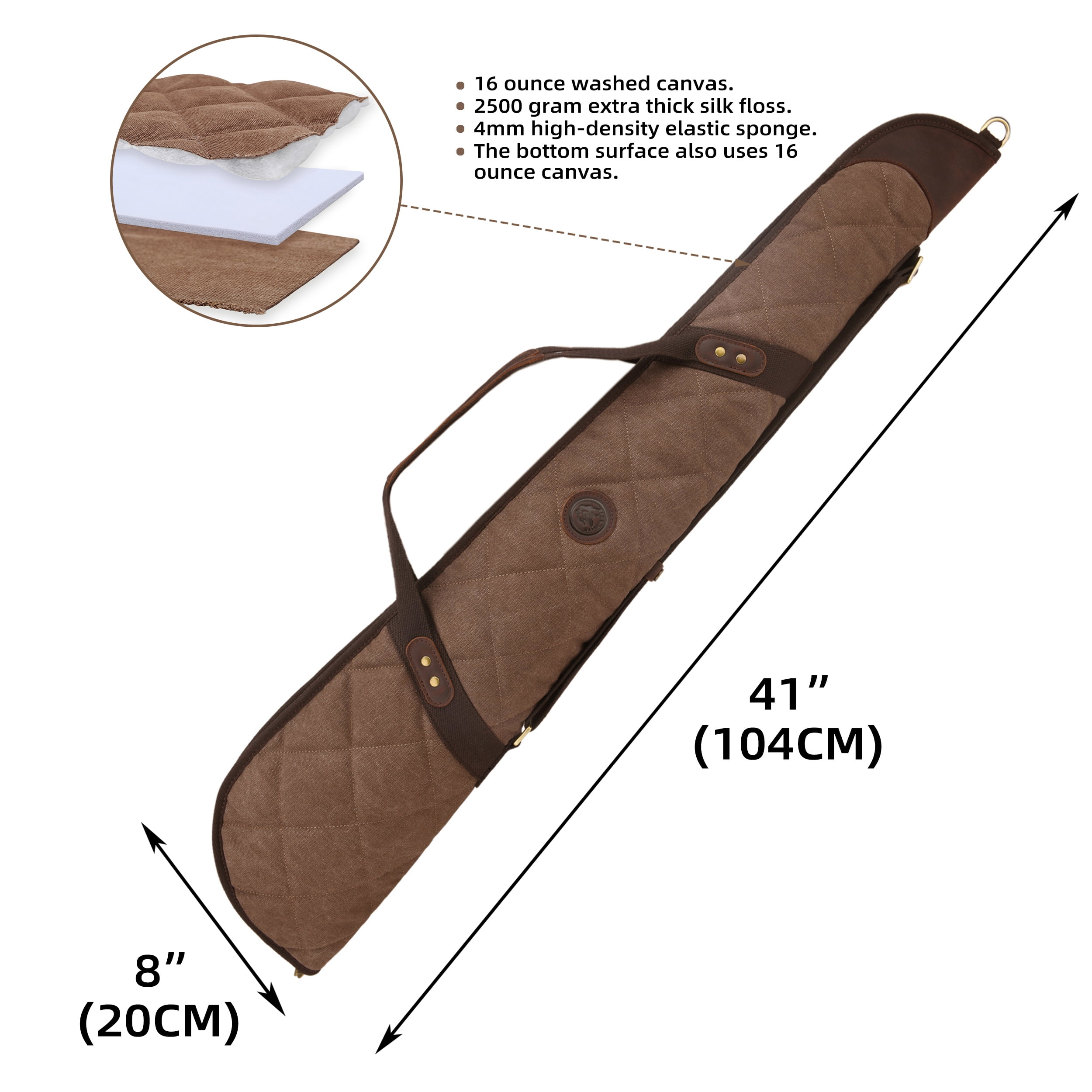 WAYNE'S DOG 41" / 55" Soft Gun Case for Rifle & Shotgun, Canvas Leather Embroidered Gun Storage Bag for Bolt-Action Rifles, Break-Action Shotguns Fit Guns Without Scope