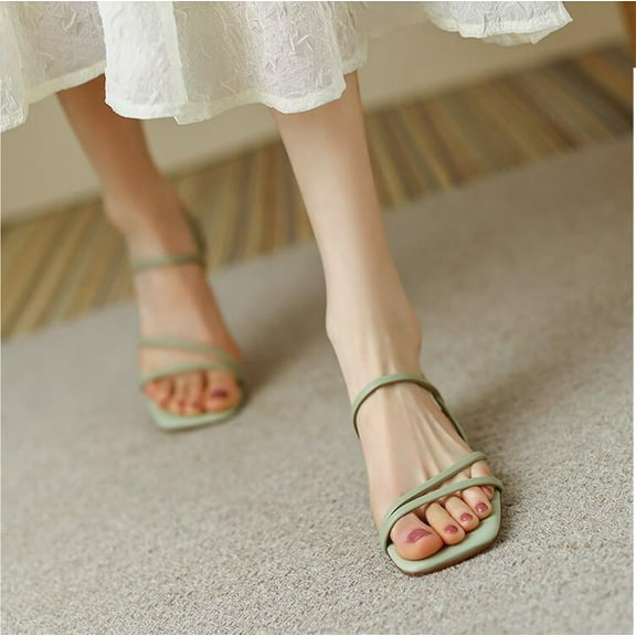 Ndbuld Sandals Women Women's Bristol Heeled Sandal Rectangular Toe Sandals Women's Strappy Open Toe Low Block Heels Sandals Dress Pumps Shoes Heeled on Clearance Green 38