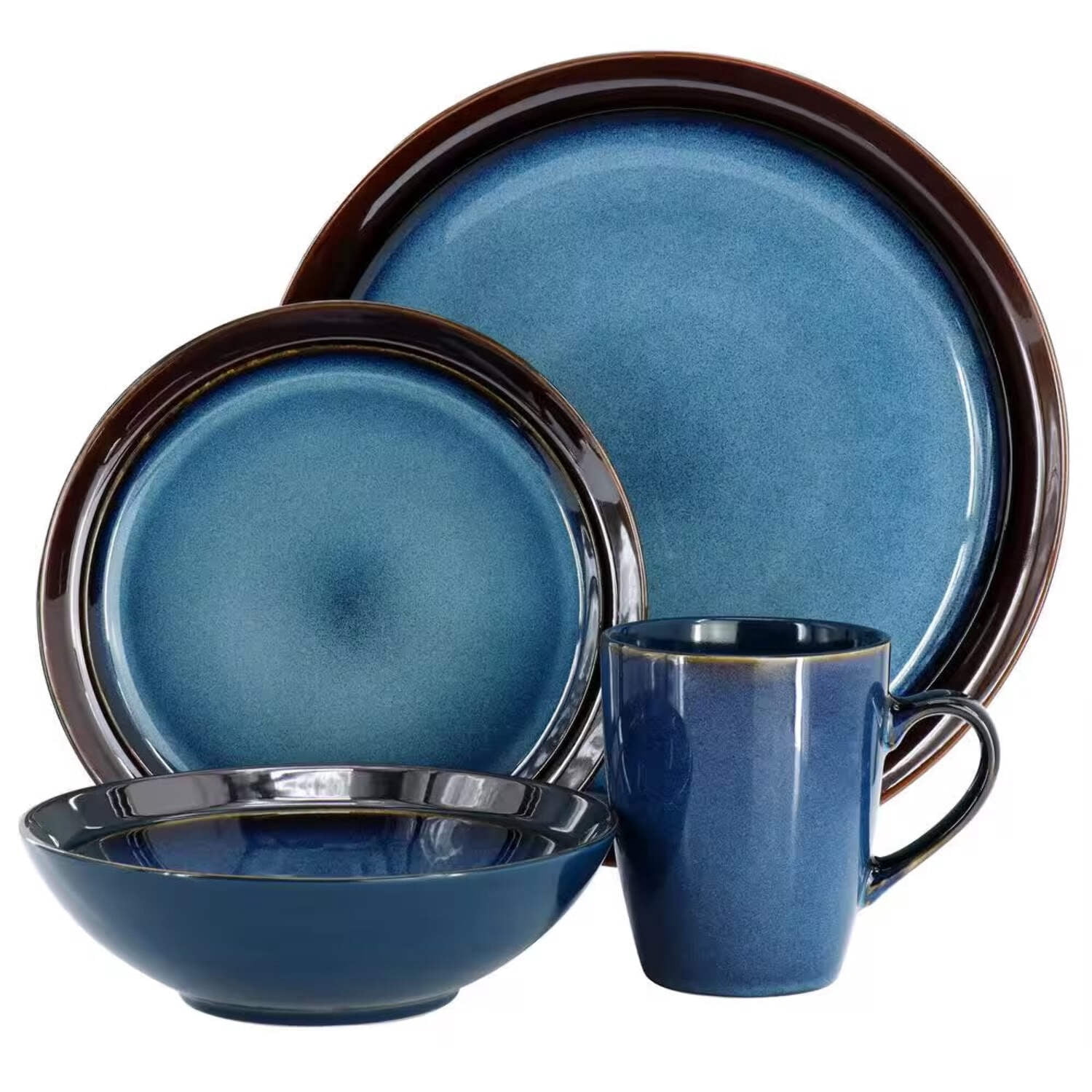 Gibson Elite 142747.16 Priya Reactive Glaze Sto are Dinnerware Set, Blue - 16 Piece