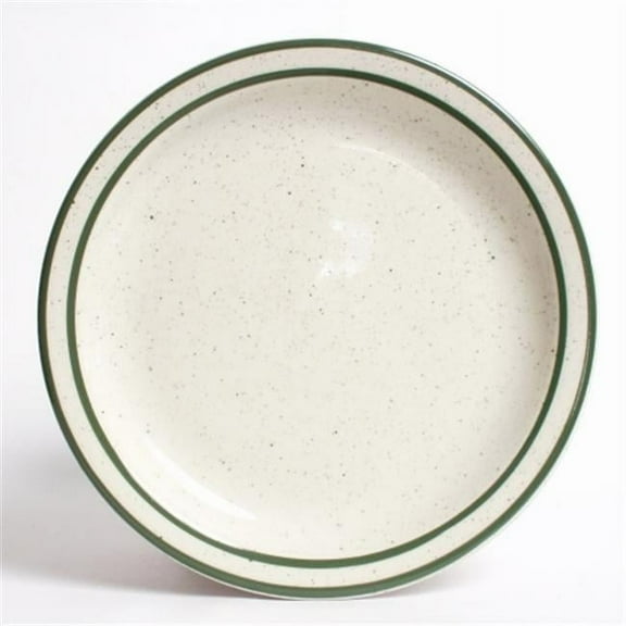Tuxton China TES-009 Emerald 9.5 in. Narrow Rim with Green Speckle Plate - American White  - 2 Dozen