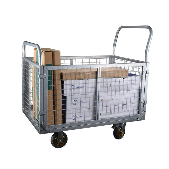 S-HOME Heavy Duty Platform Truck With Cage, Foldable Push Cart Dolly, 6 Inch Casters, 1800lbs Capacity, Ideal For Utility Use