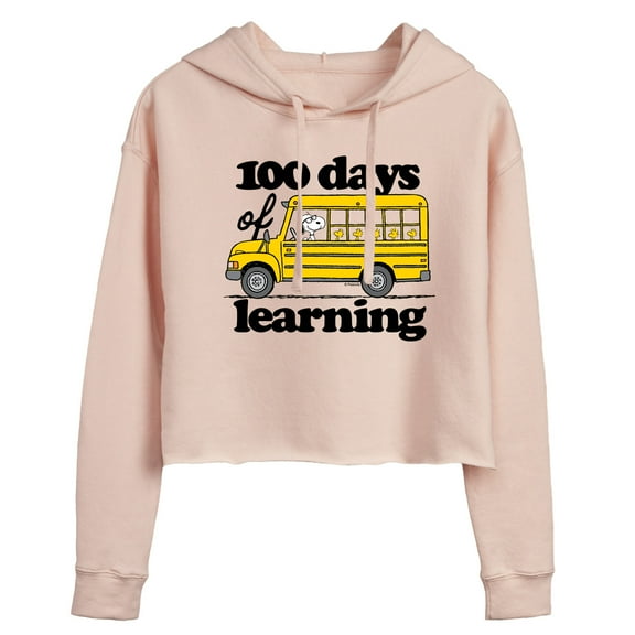 Peanuts - 100 Days Of Learning - Juniors Cropped Pullover Hoodie
