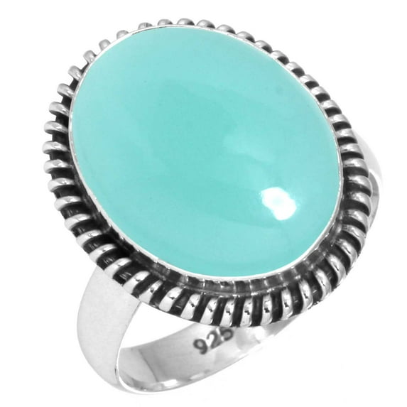 925 Silver Ring For Women - Teens Aqua Chalcedony Stone Silver Ring Size 11 March Birthstone Costume Silver Ring Size 11 Gift For Wife On Cocktail Party 925 Silver Jewelry With Gemstone