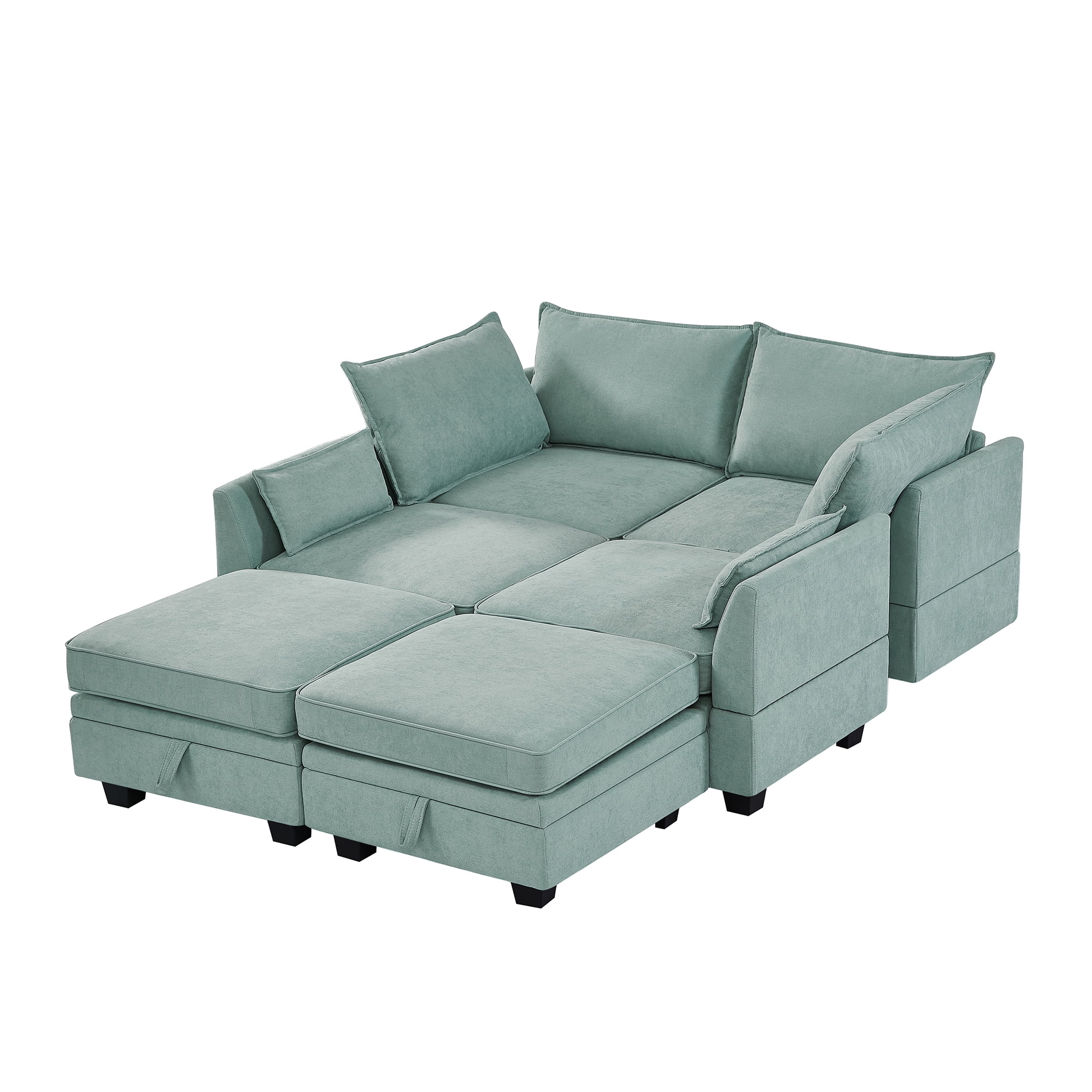 YYAo Modern Large U-Shape Modular Sectional Sofa, Reversible Sofa Bed with Storage Seat for Living Room, Light Green