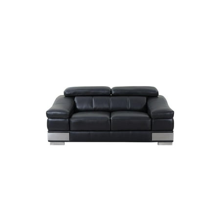 Black Genuine Italian Leather Loveseat Modern Global United 415