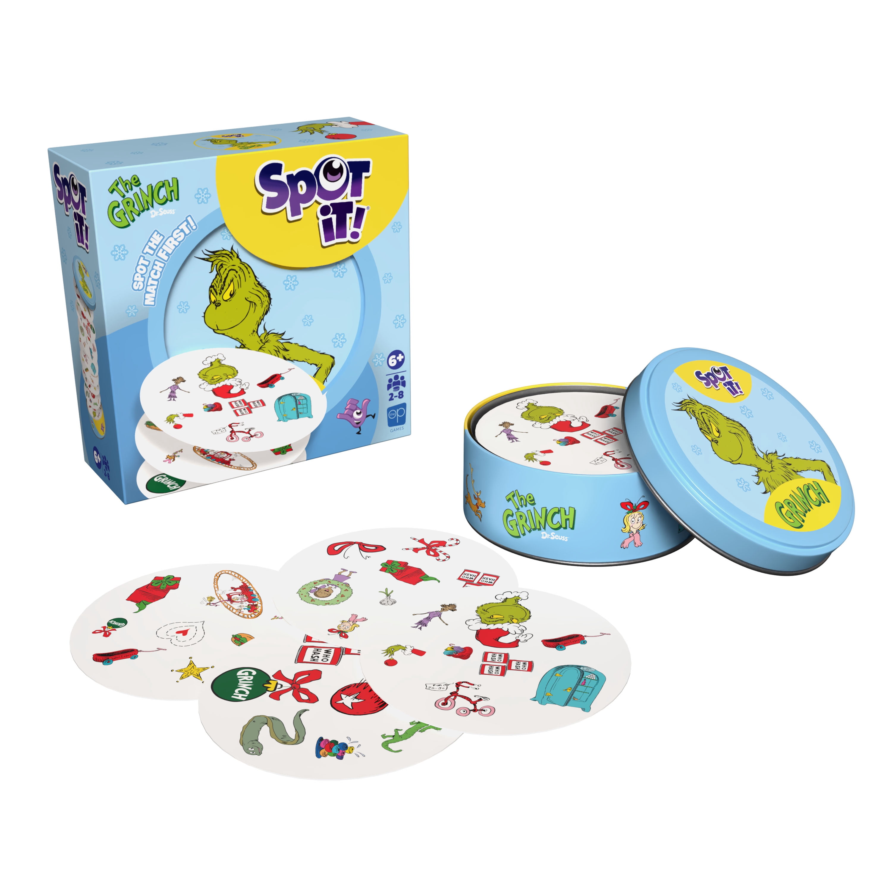 Spot It! The Grinch Card Game, Collectible Tin, Quick Reflexes & Family Fun, By The Op Games