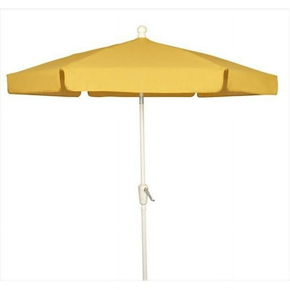 7.5 ft. 6 Rib Crank White Hex Garden Umbrella with Yellow Vinyl Coated Weave Canopy