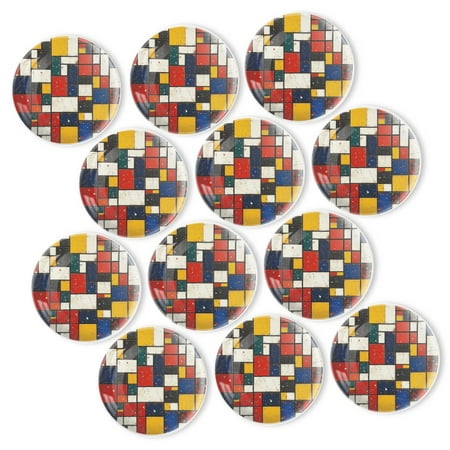 

Strong Refrigerator Magnet Fridge Sticker Vibrant Mondrian - Inspired Design 12Pcs Beautiful Photo Decorative Magnet Set Small Round Crystal Glass Craftwork for Refrigerator Decor