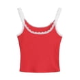 thumbnail image 5 of WEIWEN Spaghetti Strap Tank Top for Women Lace Sleeveless Ribbed Tank Tops Slim Fit Summer Going Out Crop Tops Vest Shirts Red, S, 5 of 5