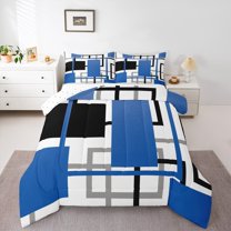 Manfei Blue White Abstract Bedding Comforter Set, Chic Minimalism Twin Comforter Sets, Teen Child Kid Adult Reversible Bedding Set, Lightweight Room Decor, 2-Piece