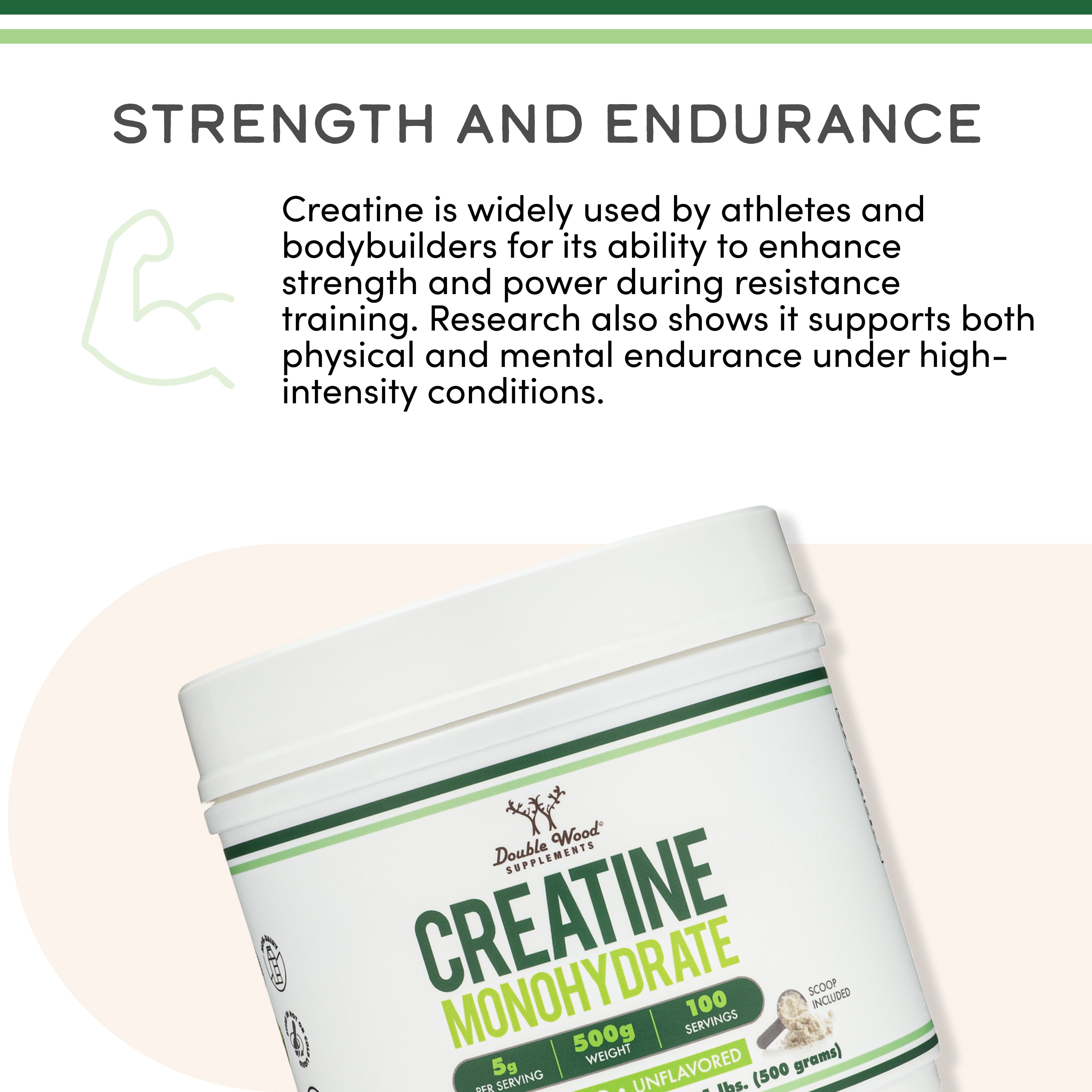Creatine Monohydrate - 1.1 lbs bulk powder, 100 x 5 gram servings