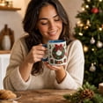 thumbnail image 6 of Novryn Christmas Coffee Mug, 2D Ceramic Cup With Raised Wreath Design for Coffee and Milk, 10 oz, Blue, 6 of 7