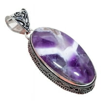 Chevron Amethyst Gemstone Handmade 925 Sterling Silver Jewelry Pendant 2.17" AH-873