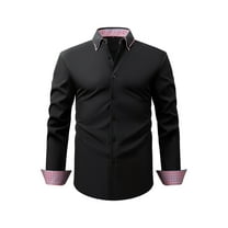 Zylanna Men's Formal Dress Shirts, Business Solid Button Long Sleeve Turn Down Collar Shirts Black Size M