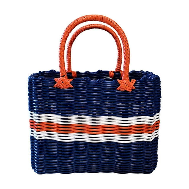 Hand Woven Plastic Storage Basket Multi-functional Portable Storage Box With Handle For Home Bathroom Shopping