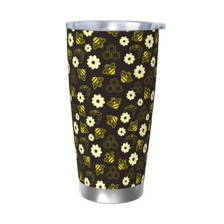 

KLL Honey Bees With Flowers Print 40oz Stainless Steel Insulated Car Cup with Spillproof Lid - Keep Your Drink Hot or Cold on the Go-Without Straw