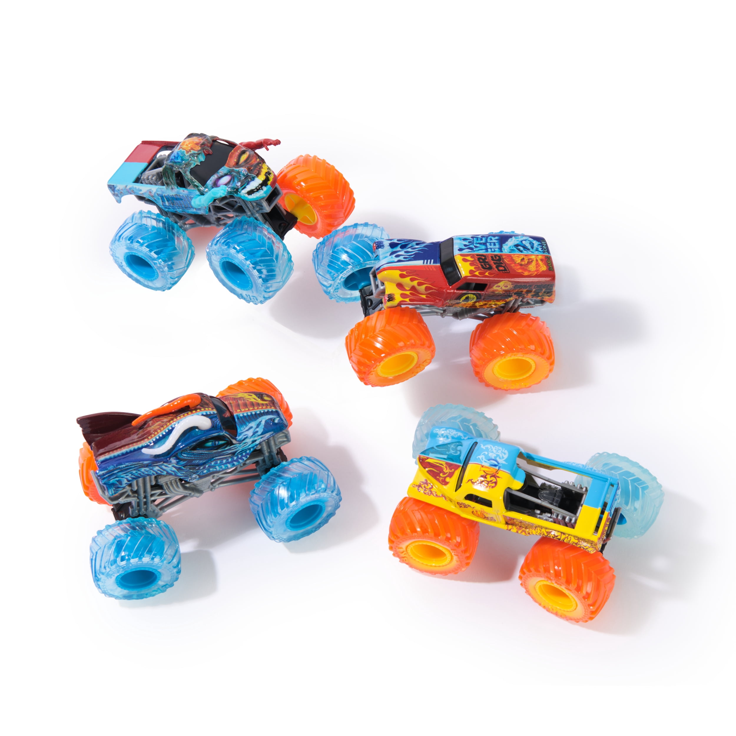 Monster Jam, Fire & Ice Grave Digger and Whiplash 1:64 Scale Die-Cast Monster Trucks Vehicle 2-Pack, for Ages 3 and up