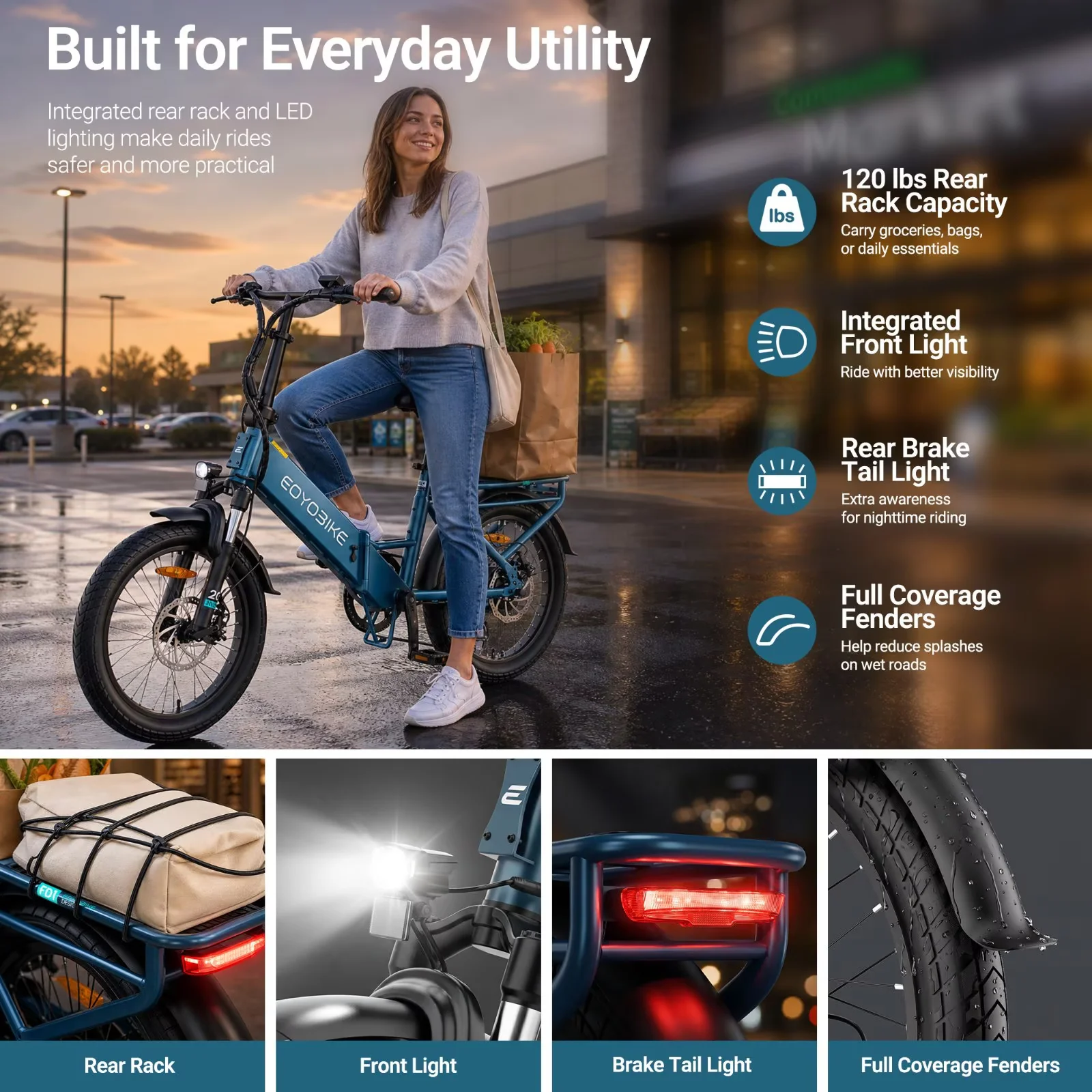 Lilypelle Folding Electric Bicycle for Adults, 20"×3.0 Fat Tire 7 Speed Step-Thru Electric Cargo Bicycle, 500Wh Built-in detachable battery, Peak 1000W Rear Motor，20MPH, Fits for 4'9" to 6'5"