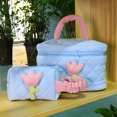 thumbnail image 5 of Organizador de artículos de tocador ligero y espacioso, perfecto para niñas: bolsa de cosméticos grande de pana en color azul claro con forma de tulipán, 5 of 5