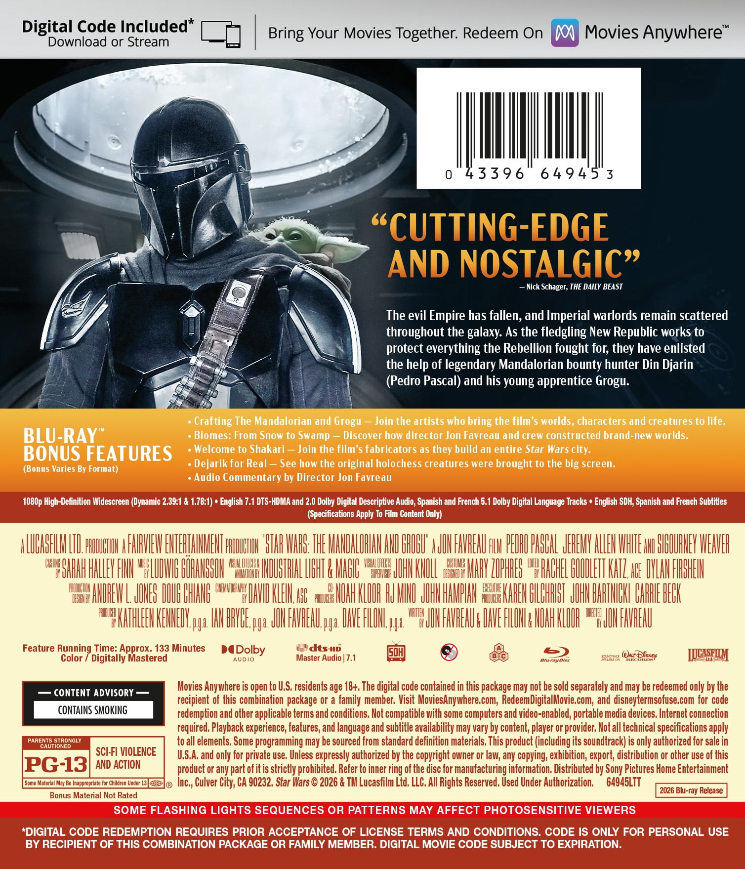 The Mandalorian And Grogu (Blu-ray + Digital Copy) Lucasfilm, Action & Adventure, Sci-Fi
