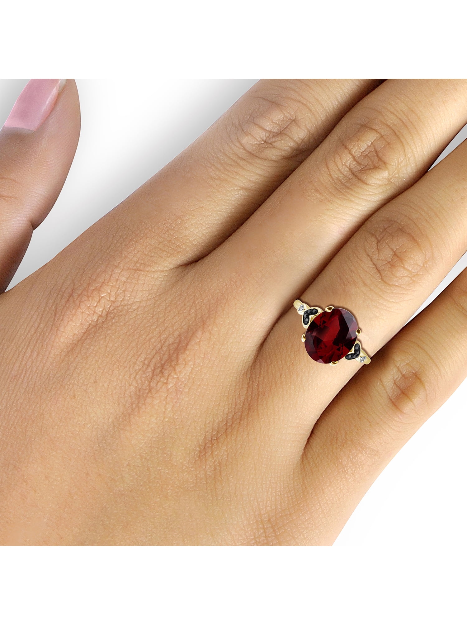 JewelersClub Garnet Ring Birthstone Jewelry – 2.20 Carat Garnet 14K Gold Plated Silver Ring Jewelry with Black & White Diamond Accent – Gemstone Rings with Hypoallergenic 14K Gold Plated Silver Band