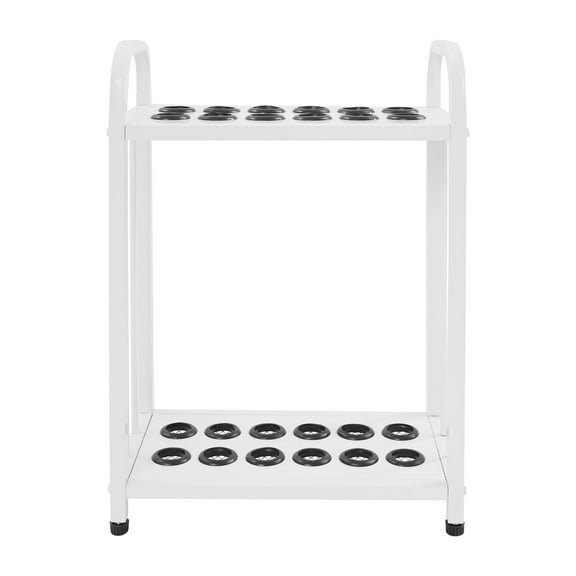 White 12-Slot Pool Cue Rack - Heavy Duty Carbon Steel Floor Stand - Rubber-Protected Billiard Organizer with Non-Slip Base