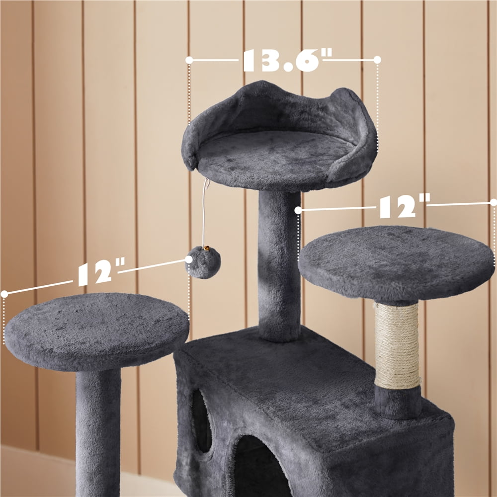 Yaheetech 53.9" H Cat Tree with Double Condos, Scratching Posts & Toys, Dark Gray