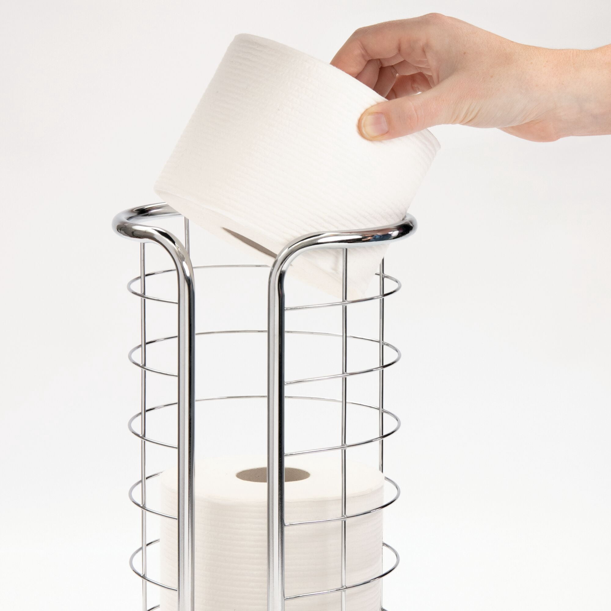 mDesign Metal Toilet Paper Holder Stand, Freestanding 3 Roll Reserve, Chrome