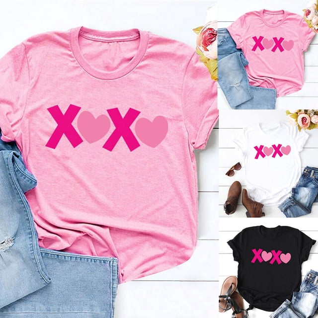 Hauts d'Été Grande Taille pour Femmes à Manches Courtes Mode Féminine Amour Col Rond T-Shirt à Manches Courtes pour Femmes T-Shirt Col en V pour Femmes en Liquidation