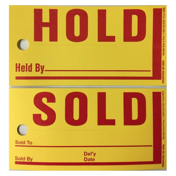 Hold Sold Tags - 250 Pack - 8x4 Yellow Jumbo Merchandise Tags - Car Dealership Hold/Sold Signs - Inventory Management - Red Writing 8*4 inches