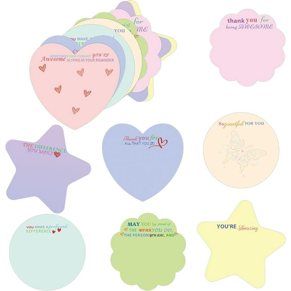 120 Pcs Inspirational Motivational Cards Set 8 Unique Shapes Heart, Star, Flower, and Round - Shaped Greeting Cards